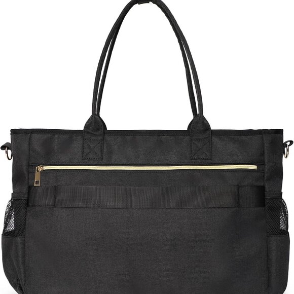 Water-Resistant Black Large Tote Bag for Women, Multiple Compartments, Fits 17-I - Picture 5 of 8